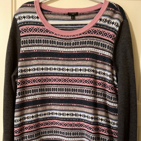 Talbots NWOT Lambswool Blend Fair Isle Pink & Gray Sweater Size 1X - Picture 1 of 8